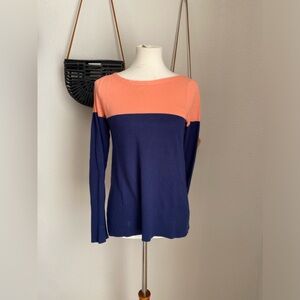 Lilly Pulitzer Debra Sweater True Navy Crazy Daisy Colorblock Wool Blend, Small